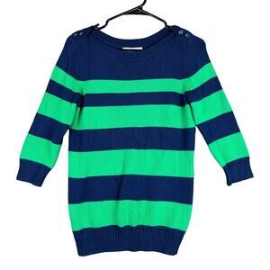 Banana Republic Womens Sweater Blue Green Boat Neck Striped Ribbed Hem Small